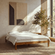 Twin Bed Frame Classic Wood Platform, Noise Free, Under Bed Storage, No Box Spring Needed, Easy Assembly, Natural Walnut