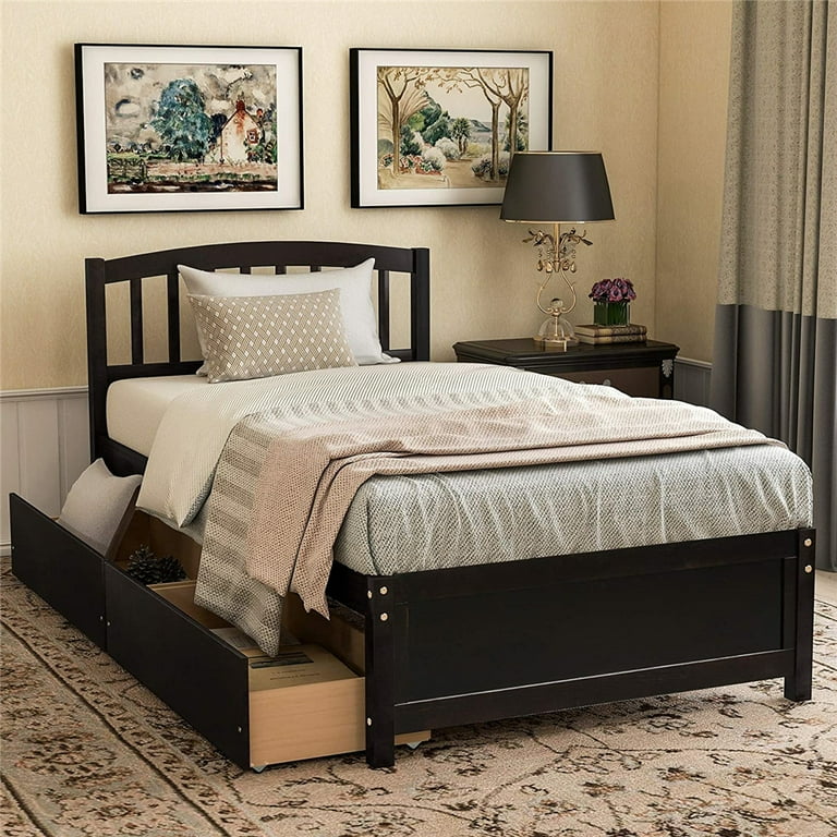 Espresso twin bed with storage discount
