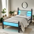 thumbnail image 1 of Chuangshuo Guard Twin Size Bed Frame with LED Storage Headboard Shelf , Metal Platform Bed, Noise-Free, Black, 1 of 8