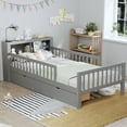 thumbnail image 1 of Twin Bed Frame for Kids, SHINPT Twin Size Bed Frame with Headboard Storage Rack, Storage Bed Frame with Two Under-Bed Drawers, Bed for Kids with three-Side Guardrails, White, Pink, Gray, Walnut, 1 of 9