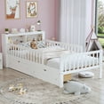 thumbnail image 1 of Twin Bed Frame for Kids, SHINPT Twin Size Bed Frame with Headboard Storage Rack, Storage Bed Frame with Two Under-Bed Drawers, Bed for Kids with three-Side Guardrails, White, Pink, Gray, Walnut, 1 of 9