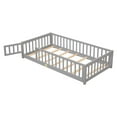 thumbnail image 1 of Twin Bed Frame for Kids, Solid Wood Creative Floor Platform Bed with Fence and Door, Modern Montessori Bed with Slats Support for Boys and Girls Bedroom, Easy Assembly, Gray, 1 of 7