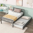 thumbnail image 1 of Twin Bed Frame with Trundle, PAPROOS Solid Wood Platform Beds, Twin Size Platform Bed Frame with Headboard and Footboard for Boys Girls, No Box Spring Needed, Gray, 1 of 12