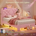 thumbnail image 1 of Princess Pink Bed Frame Twin with LED Lights & Charging Station, Velvet Platform Upholstered Bed for Teen Bedroom Pink Furniture, 1 of 9
