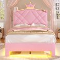 thumbnail image 1 of Torveric Twin Size Bed Frame with Headboard, Upholster Platform Bed Frames with LED Lights, Princess Crown Furniture Pink Bedroom Furniture, 1 of 12