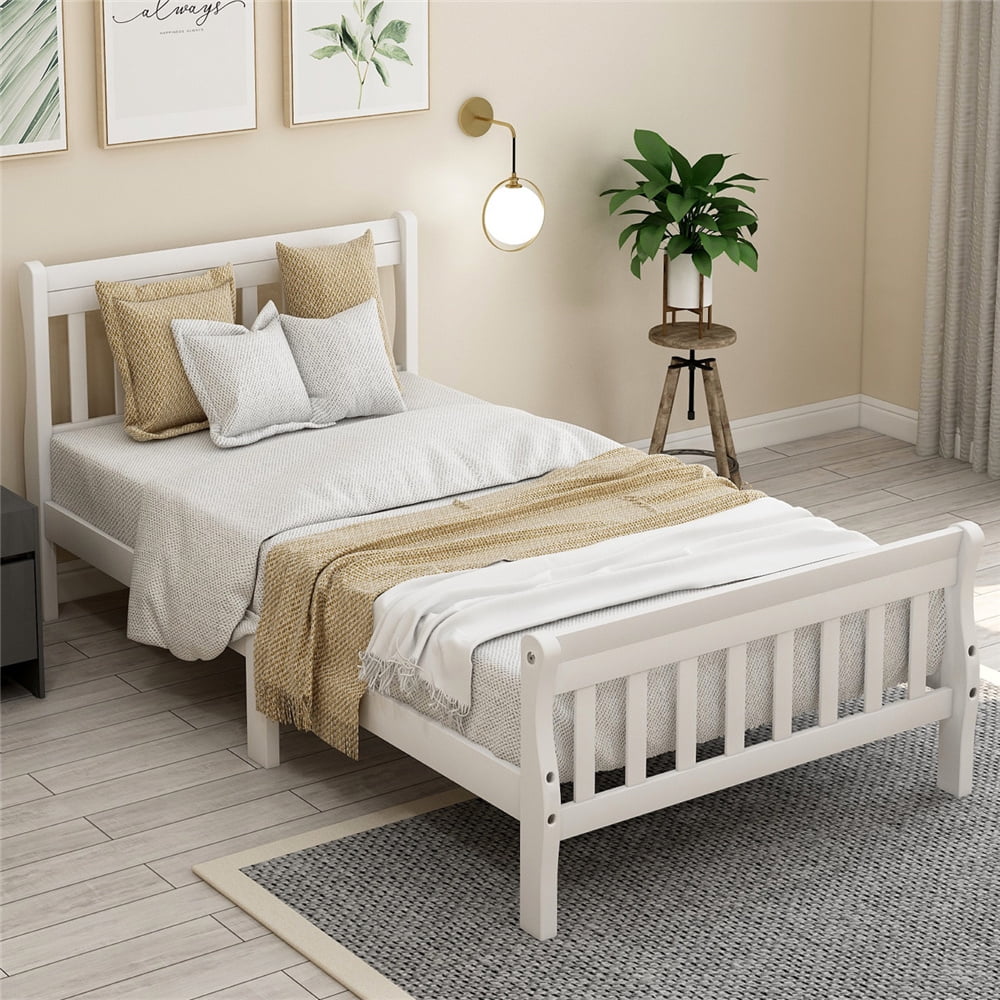 Twin Bed Frame Modern Wood Platform Bed Frame with Headboard and Footboard Twin Bed with Soild Wood Slat Support for Adults Teens Children Bed