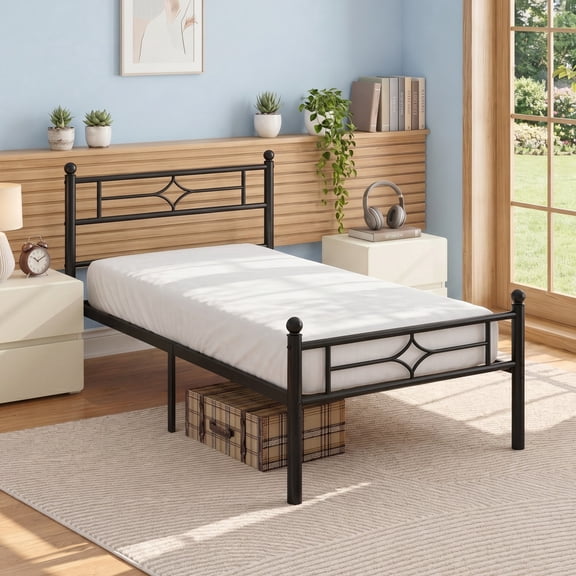 Sailvan Twin Bed Frame, Twin Size Platform Bed Frame with Headboard & Underbed Storage, Heavy Duty Metal Bed Twin , 800lbs, Easy to Assemble, No-Noise, Black