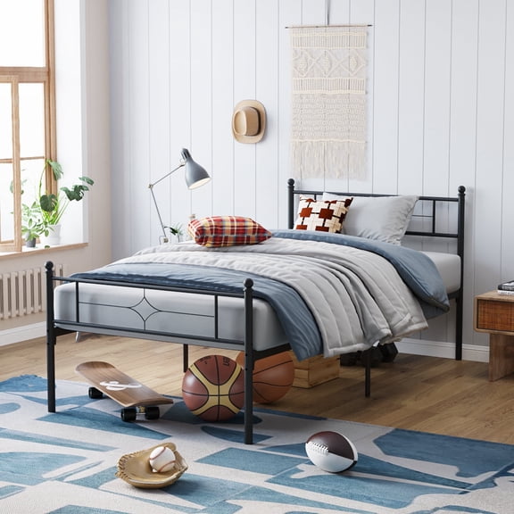 Sailvan Twin Bed Frame, Twin Size Platform Bed Frame with Headboard & Underbed Storage, Heavy Duty Metal Bed Twin , 800lbs, Easy to Assemble, No-Noise, Black