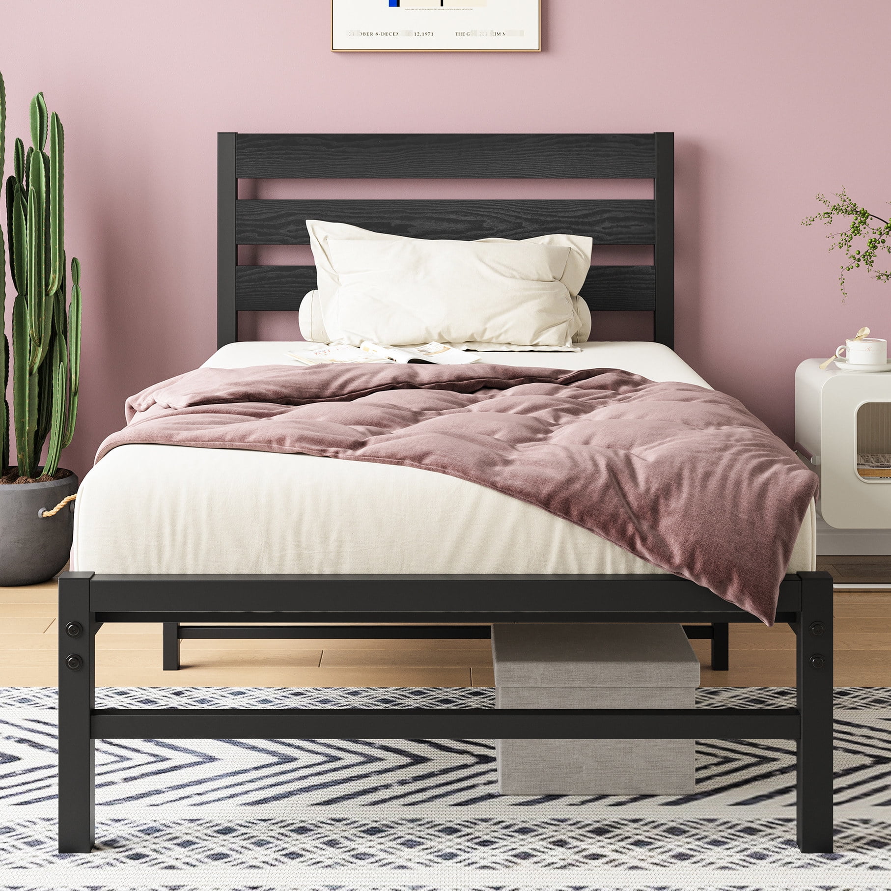 Twin Bed Frame | Sturdy Steel Slats, 9 Independent Legs | Simple ...
