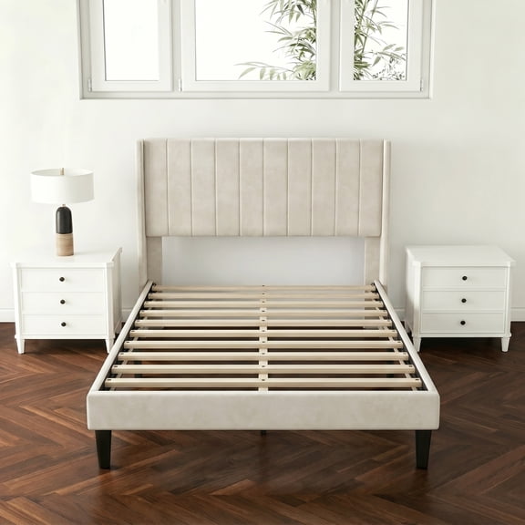 Twin Bed Frame, Upholstered Twin Size Platform Bed Frame with Headboard, Wood Slats Support, No Box Spring Needed, Noise Free, Grey
