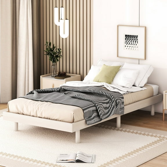 Twin Bed Frame With A Floating Design In White Wash - Creates Modern And Relaxing Bedroom Washed Size Features Look For An Elegant