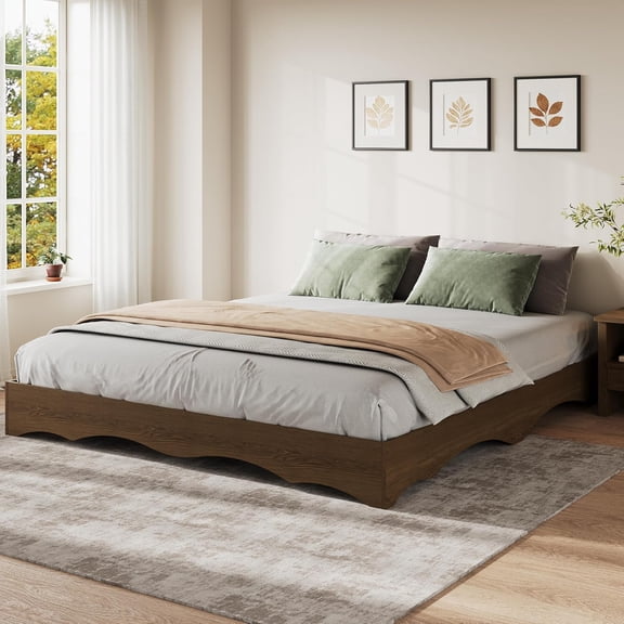 Twin Bed Frame, Wood Platform Bed with Wave Design, Low Bed Frame Without Headboard, Minimalist Bed Base with Noise-Free, Easy Assembly, No Box Spring Needed