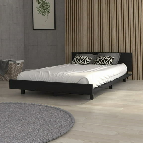 Twin Bed Frame in Black Wengue - Sturdy & Comfortable Sleep Surface (441 lb Capacity)