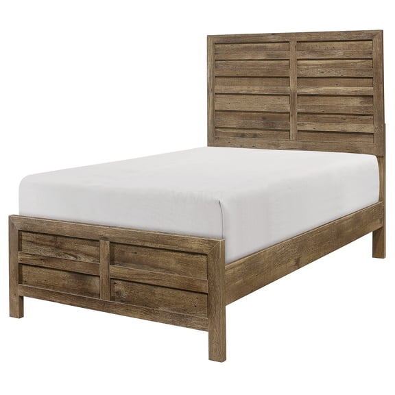 Twin Bed Frame with Headboard, Weathered Pine Wood Platform Bed, Farmhouse Style for Bedroom, Box Spring Needed, Easy Assembly