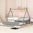 thumbnail image 1 of Twin Bed Frame with Trundle, UHOMEPRO Solid Wood Tent Floor Teepee Bed with Wooden Slats, Twin Size Platform Bed Frame, No Box Spring Needed, Gray, 1 of 13