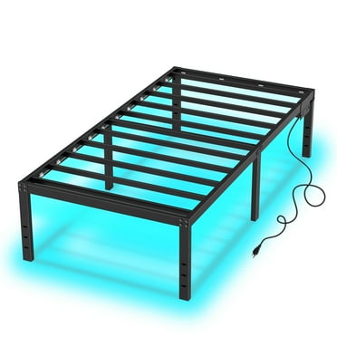 Twin Bed Frames 14 Inch Twin Platform Bed Frame with Large Storage Space,Black Bed Frame Twin Size for Kids Heavy Duty Metal Mattress Foundation,Corner Bed for Boys Girls