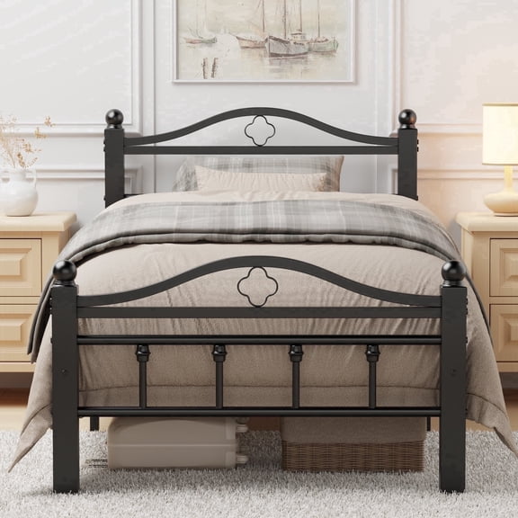 Twin Bed Frames With Headboard -Heavy Duty Twin Size Bed Frame, 1500LBS Capacity & Noise Free Design, 12 Inch Under-Bed Storage, No Box Spring Needed, Easy Assembly, Black