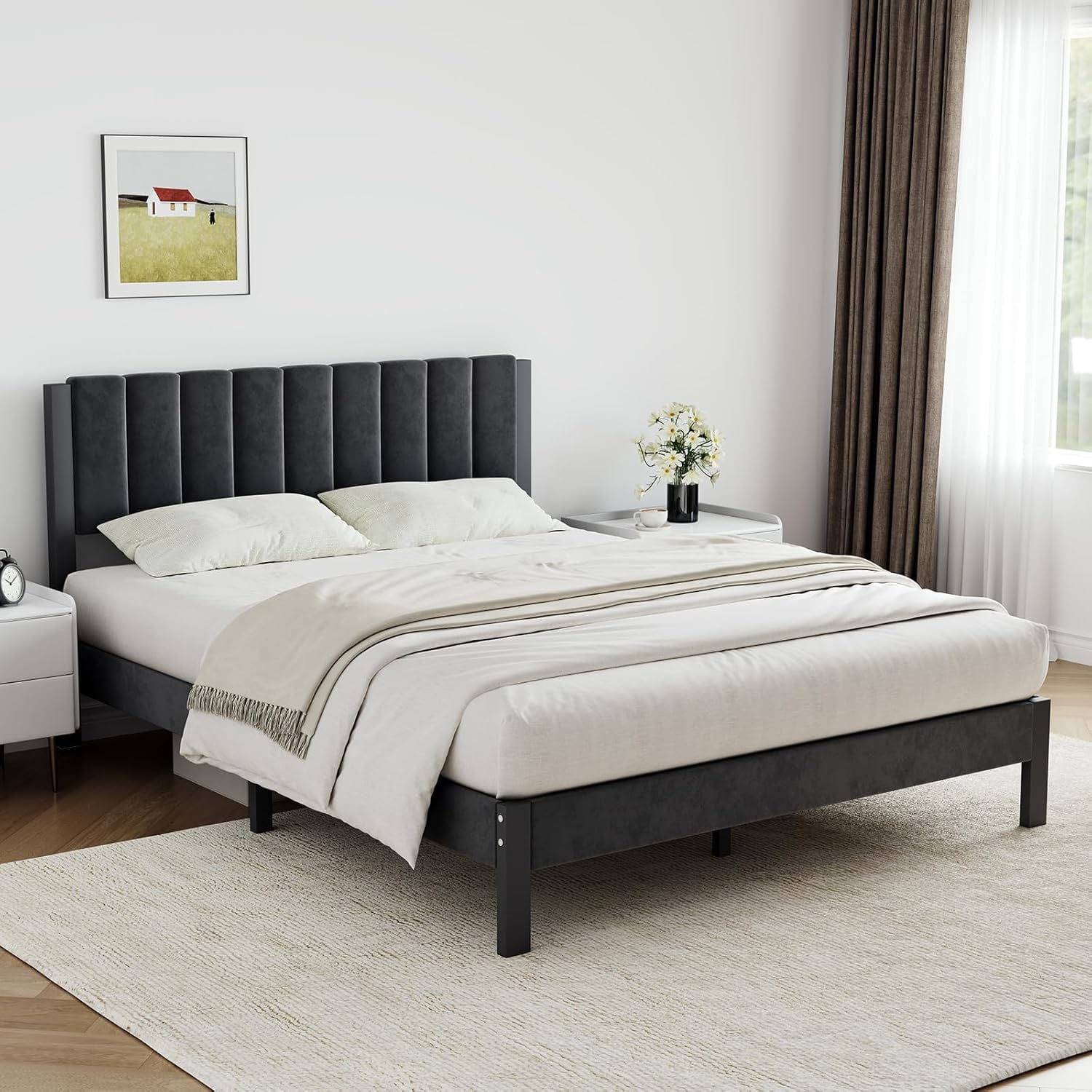 Twin Bed Frames with Piano Keys Headboard and Footboard, Metal Platform ...