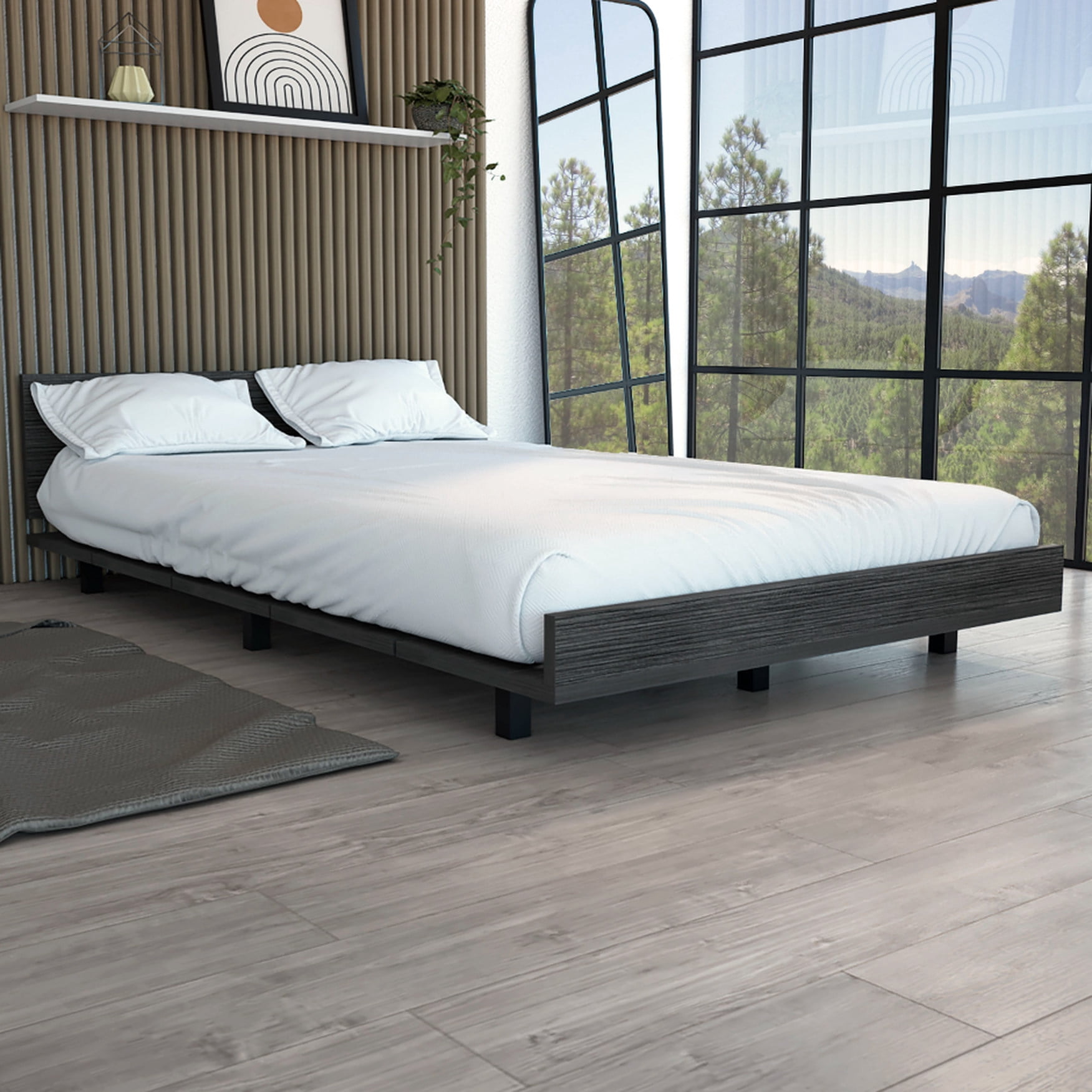 Twin Bed And Headboard In Oak - Modern Bedroom Array, 441 Lb Capacity ...