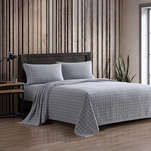 - Twin Bed Sheets, Cotton Flannel Bedding Set with Matching Pillowcase, Brushed for Extra Softness, Deep Pocket, Oeko-Tex Certified (Great Plains Plaid Grey)