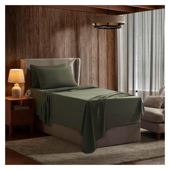 Twin Bed Sheets Set - 3 Piece, Deep Pocket, Hotel Luxury, Extra Soft, Breathable & Cooling, Olive Green for Twin Size Mattresses