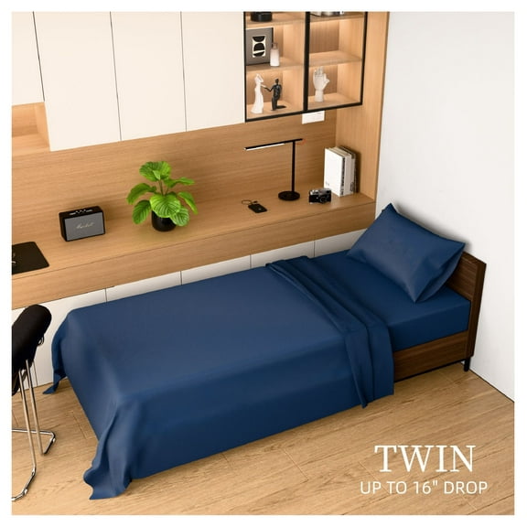 Twin Bed Sheets Set - 3 Piece Microfiber Bedding - Soft Brushed Finish - Fade & Shrink Resistant - Easy Care (Twin, Navy Blue)