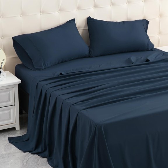 Twin Bed Sheets Set, Soft Breathable Bedding Sheet Set, Sheets Set with 16" Deep Pocket Design (3 Pieces, Twin, Navy)