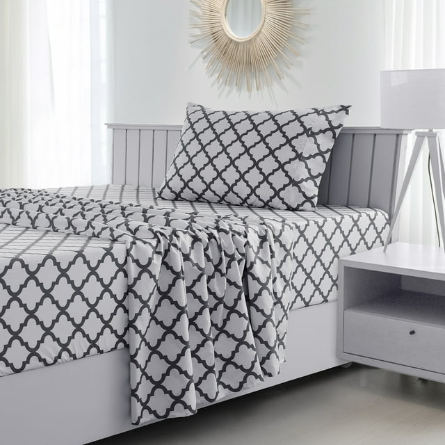 Twin Bed Sheets for Teen Girls Deep Pockets Ultra Soft Bed Sheet Set, WhiteGray