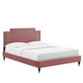 thumbnail image 1 of Twin Bed Slatted Bed Frame Dust Pink Velvet Upholstery, 1 of 7
