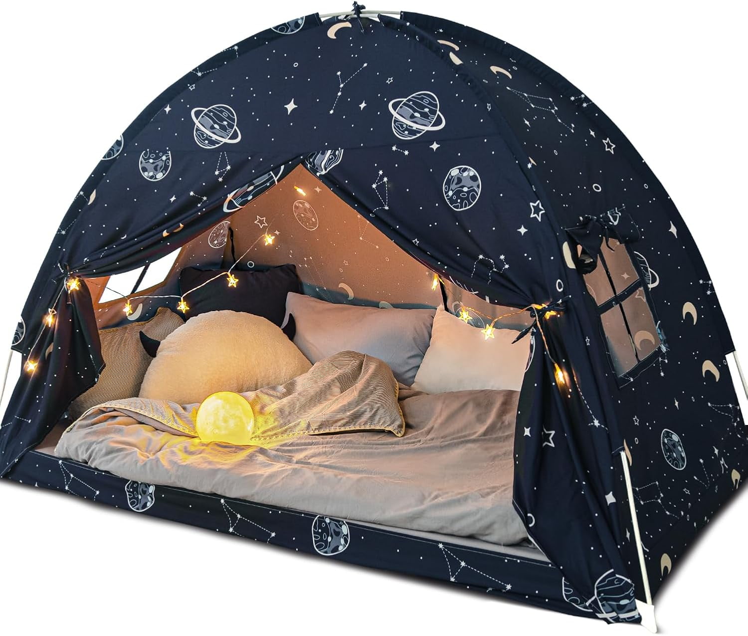 Twin Bed Tent Canopy, Galaxy Dome Space Bed Canopy for Kids, Toddler Top Bunk Canopy Tent Blackout, Twin Floor Bed Sleep Tents Indoor for Boys Birthday Toy House Gift