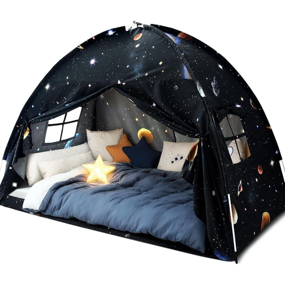 Twin Bed Toddler Canopy Tent, Kids Indoor Canopy Privacy Space Sleeping Playhouse Blackout Bunk Bed Tents Twin Size (Galaxy Tent) for Boys Girl Birthday, Christmas House Gift