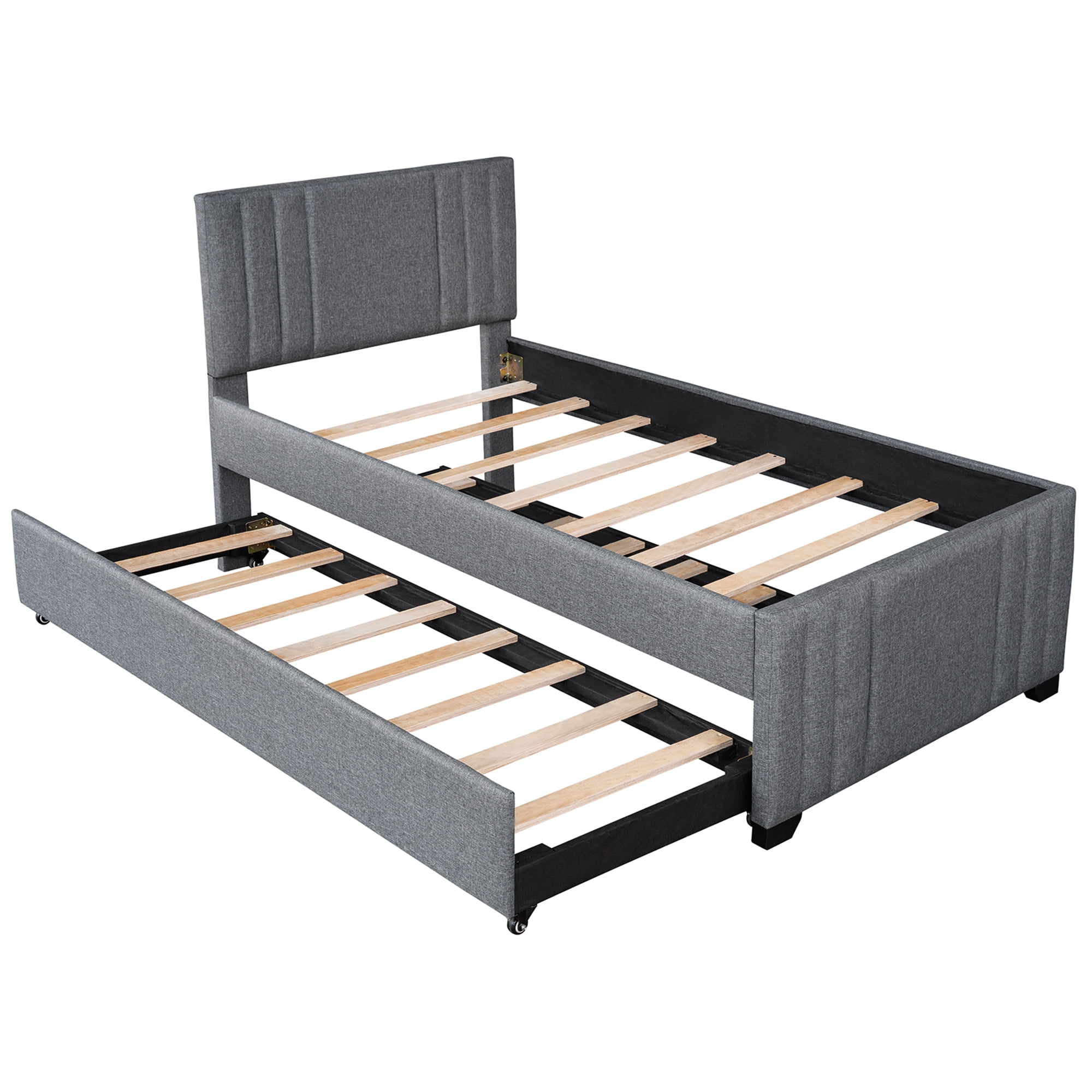 Twin Bed with Trundle Included, BTMWAY Upholstered Platform Bed Frame
