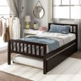 thumbnail image 1 of Twin Bed with Trundle, Wooden Platform Bed Frame with Headboard and Footboard for Bedroom Small Living Space, Wood Slat Support, No Box Spring Needed, Espresso, 1 of 8