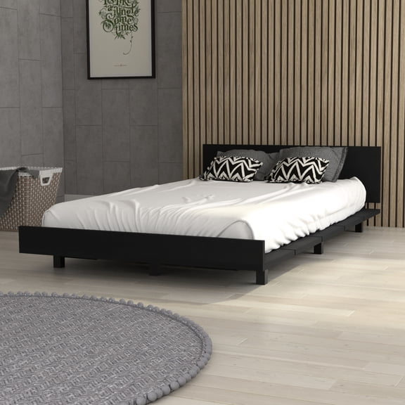 Twin Bed With Black Finish - Enhances Bedroom Decor Provides A Stable And Comfortable Sleeping Experience