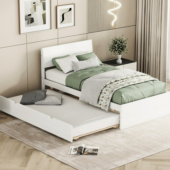 Twin Bed With Creamy White Exterior And Space Optimizing Trundle Construction