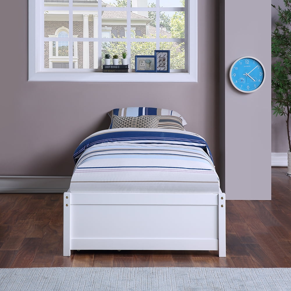 Twin Bed with 2 Storage Drawers, Twin Storage Bed Frame, White