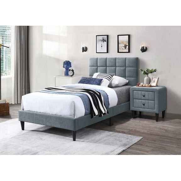 Twin Bed with Adjustable Headboard & Brushed Linen Fabric