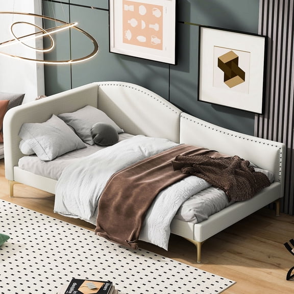 Twin Bed with Armrest - Durable Wood Construction - In Studio or Guest Room - Comfortable Nap Spot