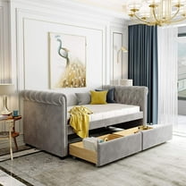 Harper & Bright Designs Twin Bed with Drawers, Upholstered Daybed with Storage Drawers, Wood Daybed Twin Size, No Box Spring Needed, Grey