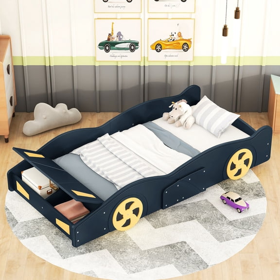 Twin Bed with Race Car Style, Strong Build - Safe and Functional for Bedroom