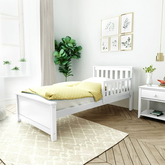 Twin Bed with Single Guard Rail, White