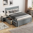 thumbnail image 1 of Twin Bed with Storage Drawer, Solid Wood Platform Bed with 2-in-1 Convertible Night Stand-2 Shelves, No Box Spring Needed, Easy Assembly, Gray, 1 of 8