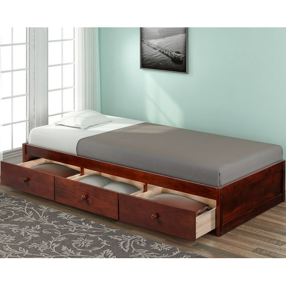 Twin Bed with Storage Platform Bed with 3 Drawers Captain Bed Frame
