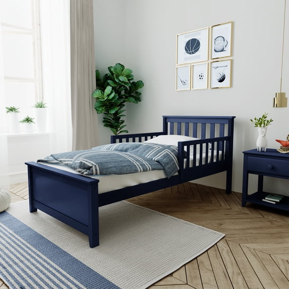Twin Bed with Two Guard Rails, Blue