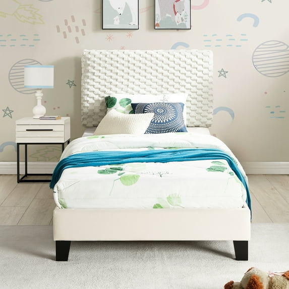 Twin Bedroom Group: 3d Upholstered Comfort Bed With Versatile Nightstand 2 : Soft And Graceful