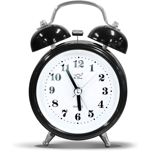 Twin Bell Alarm Clock with 3D Dial Simple, Super Extra Loudest Ringing for Adults, Heavy Sleepers, Teenagers, Alarm Clocks for Bedrooms, Carbon Battery Operated Retro Vintage Old School Classic