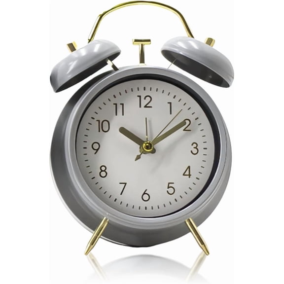 Twin Bell Alarm Clock, 4in(10.16cm) Analog Retro Table Clock, Loud Alarm for Heavy Sleepers Adults, Simple Bedside Desk Clock for Living Room Bedroom Decor