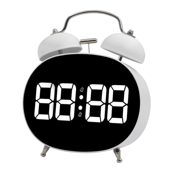 Twin Bell Alarm Clock, Cute Oval Digital Alarm Clock, Bedside Loud Alarm Clocks for Heavy Sleepers Adults, Silent Desk Clock Battery Operated, Small Table Clock for Bedroom Living Room