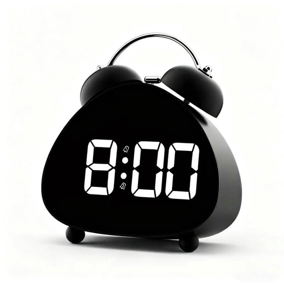 Twin Bell Alarm Clock, Cute Triangle Digital Alarm Clock, Bedside Loud Alarm Clocks for Heavy Sleepers Adults, Silent Desk Clock Battery Operated, Small Table Clock for Bedroom Living Room