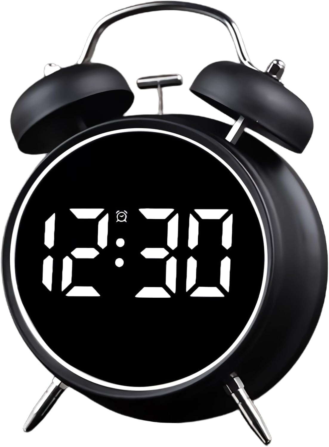 Twin Bell Alarm Clock, LED Display Digital Clock with Night Light, USB Rechargeable/Battery Operated Loud Bell Metal Alarm Clock for Office Bedroom (Black)